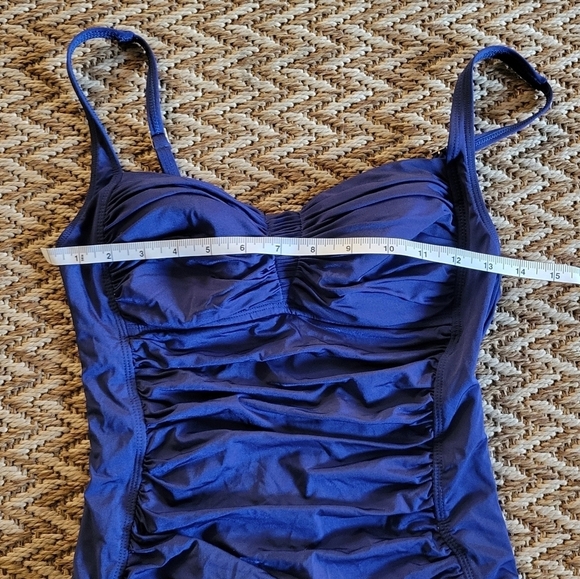 La Blanca One Piece Sweetheart Swim Suit Navy Blue Shirred Front Size 8 #LB2ZQ11 - Picture 8 of 16